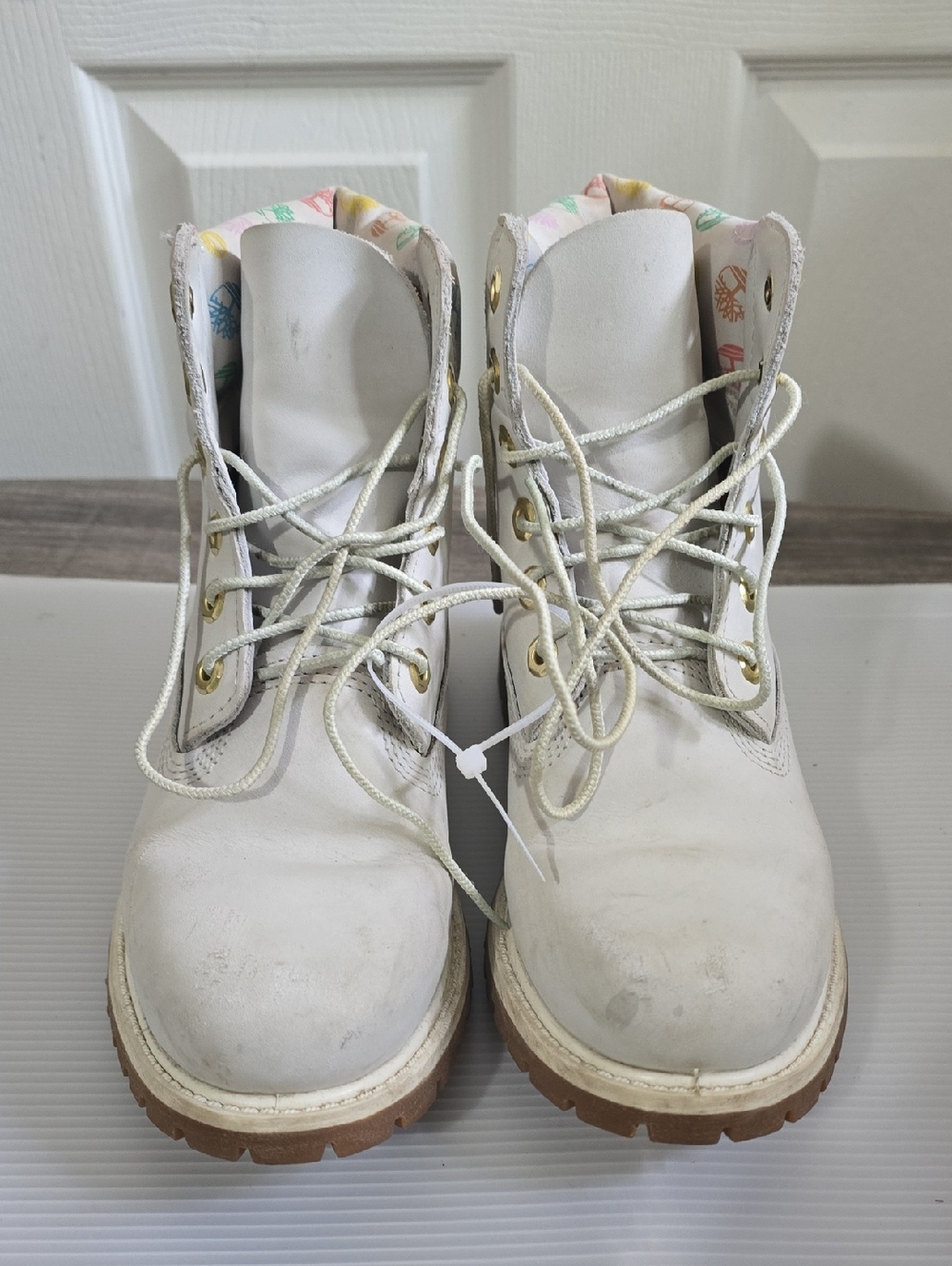Timberland White Girls' Lace-Up Boots with Brown Outsole